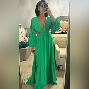 Vici Green Long Sleeve Cutout Maxi Dress